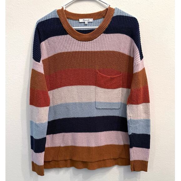 Madewell Oversized Rainbow Stripe Pullover Sweater | Cotton Knit Crewneck XS - Picture 2 of 12